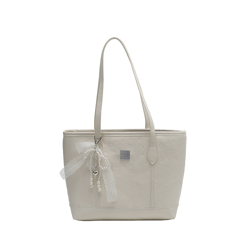 European and American Trendy Simple Large Capacity Tote Bag2025New high-value casual cute embossed single-shoulder handbag