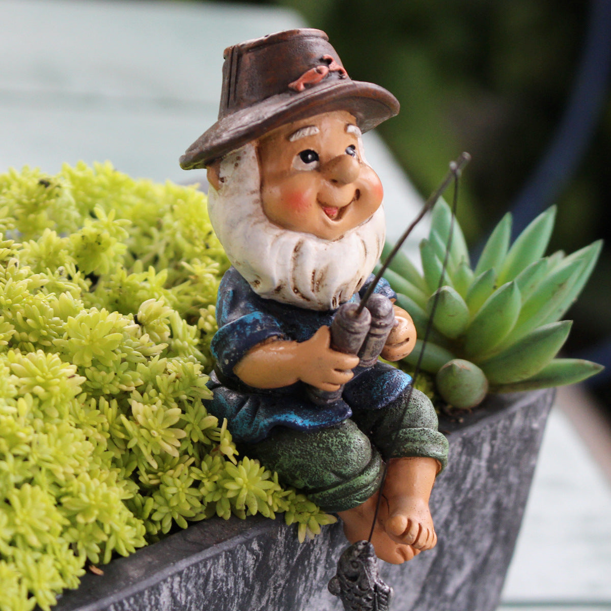 Cross-Border Resin Fishing Dwarf Figurine Garden Rockery Pond Landscape Decoration Accessories Creative Outdoor Courtyard Decor