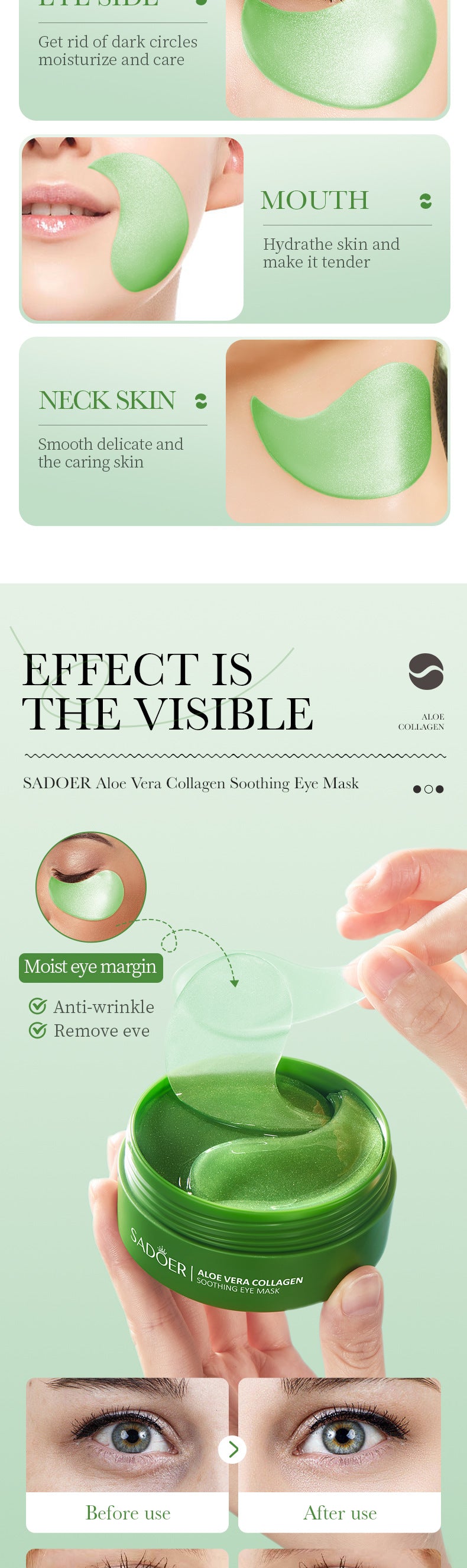 Aloe Vera Eye Mask80g Collagen Hydrating Moisturizing Improves Dark Circles Eye Lines Eye Bags Factory Wholesale