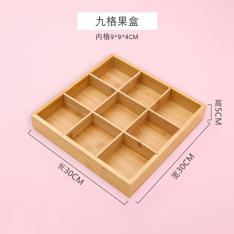 New Style Tea Brewing Tray with Four, Six, and Nine Grids for Fruit and Snacks, Bamboo Wooden Tray for Dried Fruits