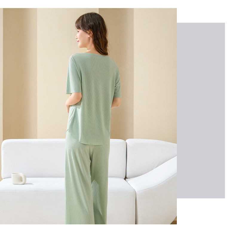 Couple Pajamas Women's Round Neck Short Sleeve Pajama Set Summer Shorts Men's Thin Seamless Ice Silk Homewear Wholesale