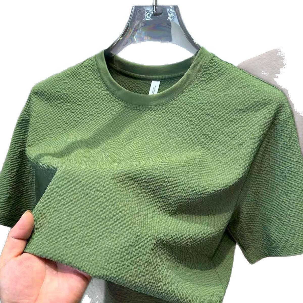 Summer New Bubble Gauze Texture High-end T Loose Round Neck Men's Short Sleeve T-Shirt T Solid Color Short Sleeve Versatile Top