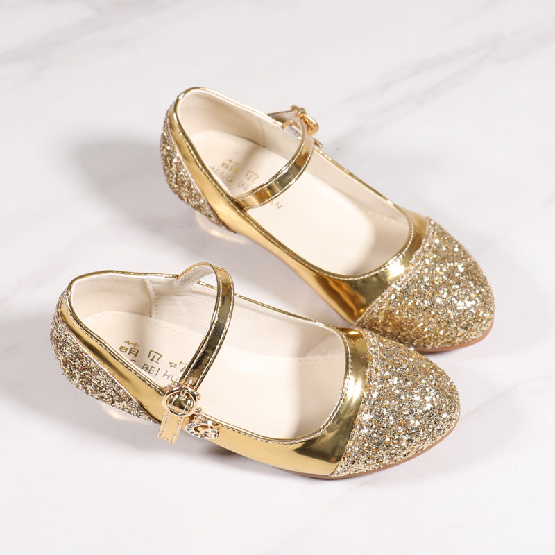 Girls' Leather Shoes Korean Style High Heel Princess Shoes Frozen Silver Children's Dance Shoes Elsa Shoes Summer