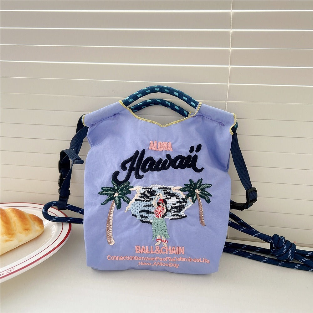 Japanese Style BallChain Same Style Eco-Friendly Embroidered Shopping Bag Nylon Fabric Floral Handheld Niche Fashion Shopping Bag