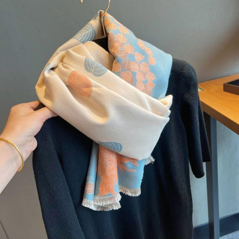 Leaf Scarf Internet Celebrity Style New Fortune Tree Women Winter High-end Shawl Korean Version Versatile Warm Thickened Outerwear