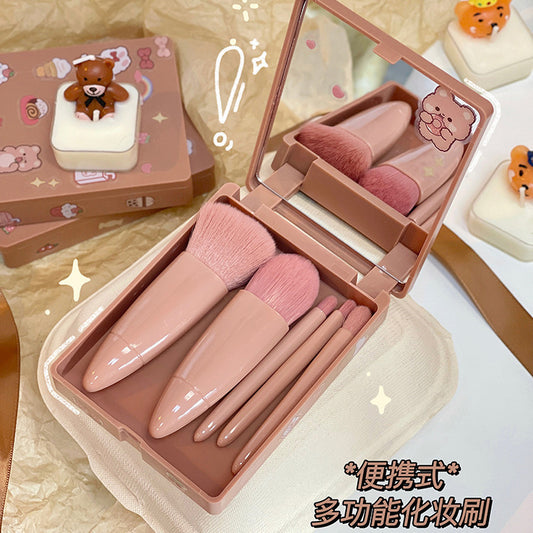 New Travel5Mirror Box Makeup Brush Set Portable Multifunctional Powder Brush Blush Brush Beauty Tool