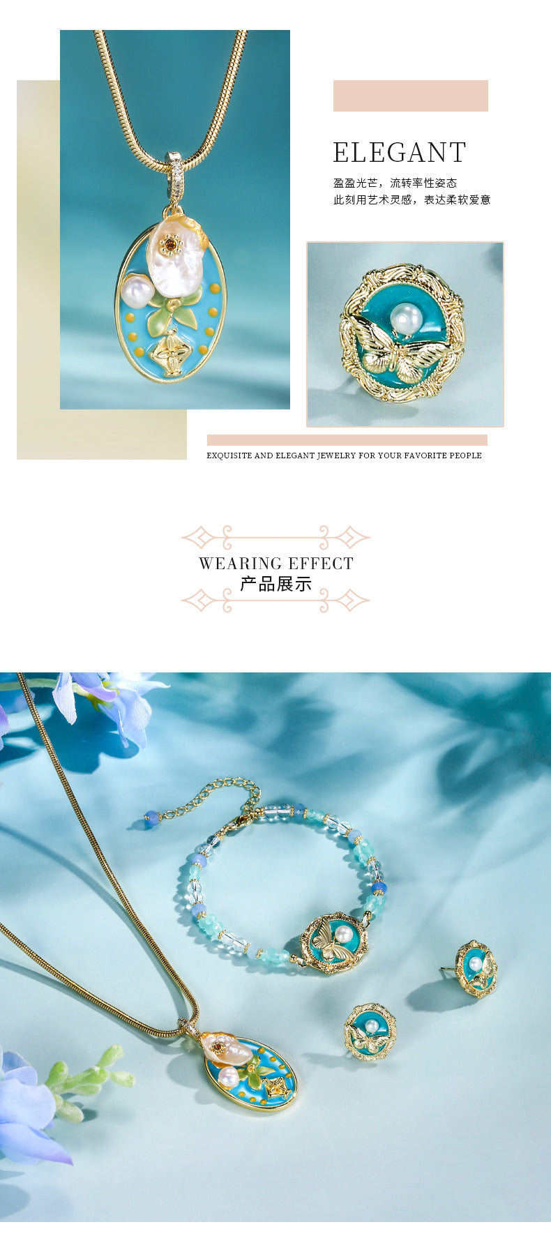 New Tinefu Blue Pearl Necklace Natural Baroque Pearl Butterfly Bracelet14k Gold-plated Earrings Jewelry Set