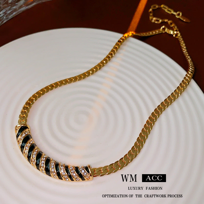 Medieval vintage Necklace Real Gold Plated Diamond-Studded Curved Oil Drop Collarbone Chain Light Luxury High-End Necklace Wholesale