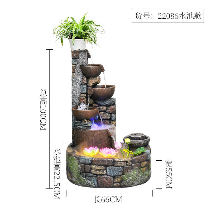 Pastoral External Circulation Water Pool Fountain Fish Tank Ornament for Home Living Room Courtyard Entrance Opening Decoration Zhao Zhi Zheng