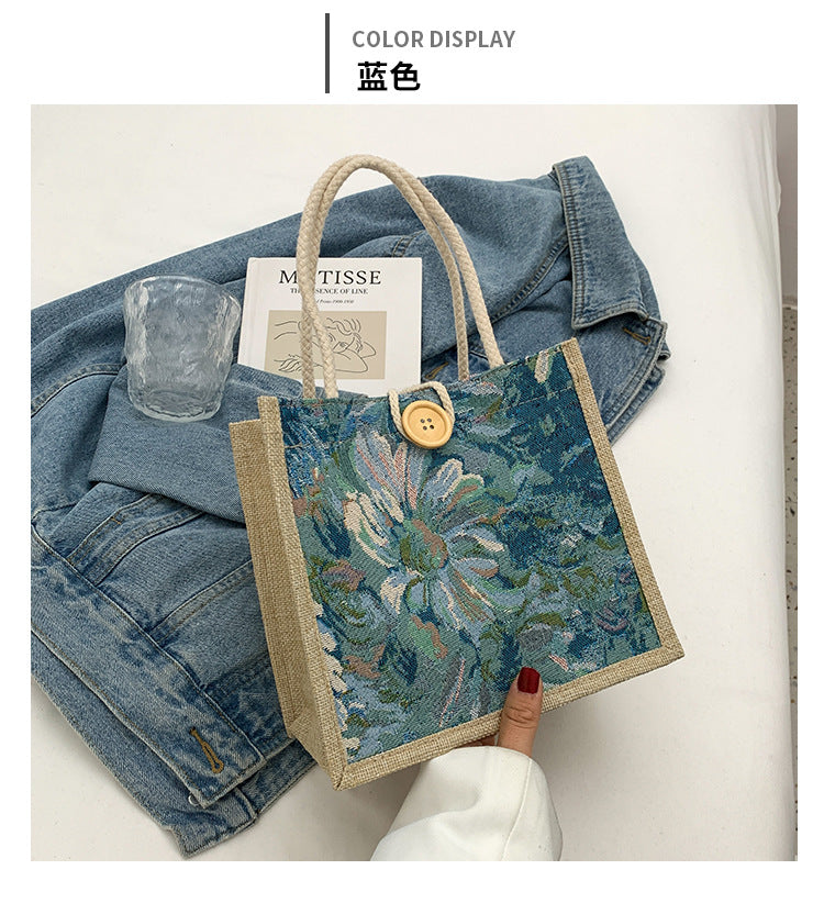 Student Korean Style Handbag Women Fashion Linen Lunch Bag New Japanese Style ins Canvas Tote Lunch Box Bag