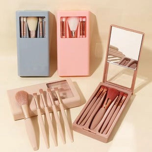 New5Mirror Box Makeup Brush Set with Window Mirror Eye Shadow Soft Bristles Affordable Portable Morandi