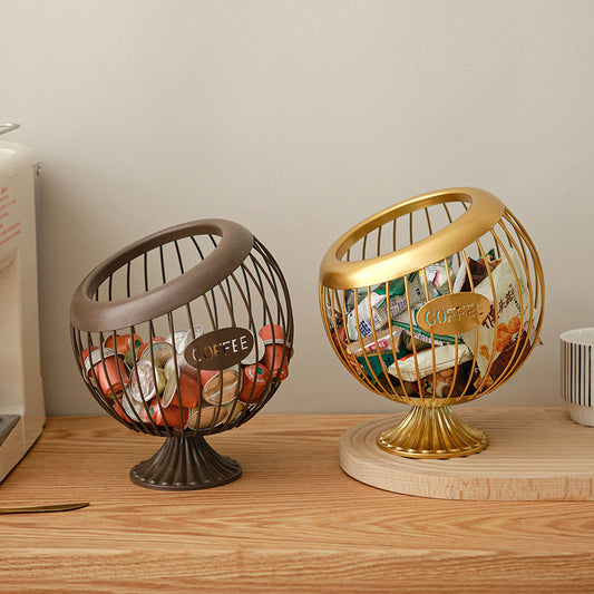 Cross-Border Iron Art Fruit Basket Coffee Capsule Storage Basket Desktop Decoration Coffee Table Snacks Dried Fruit Candy Storage