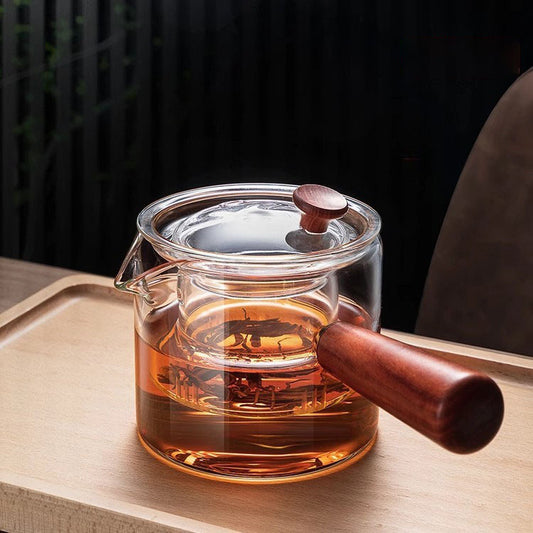 High Temperature Resistant Glass Filter Teapot Health Pot Side Wooden Handle Anti-scalding Teapot Tea Maker Flower Teapot Tea Set