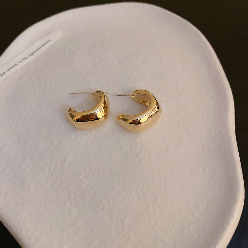 Silver Needle Metal Earrings High-end Simple Stud Earrings Fashion Versatile Light Luxury Unique Niche Earrings Yiwu Wholesale