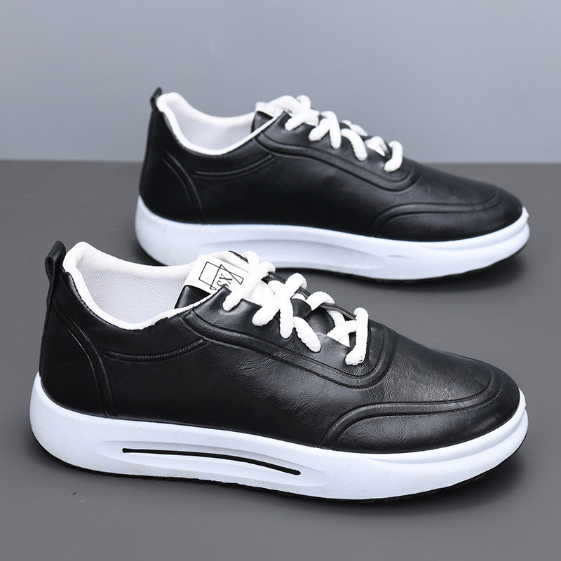 Men's Lace-up PU Waterproof Casual Leather Shoes Solid Color Shallow Mouth Soft Sole Soft Surface Low-top Men's Single Shoes Business Shoes
