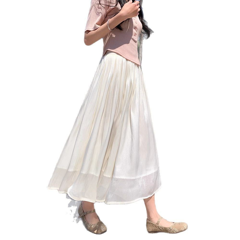 High-end Flowing Sheer Skirt for Women in Summer2025New Style Glassy Sheer Large Hem Mid-Length Draped a Women's pleated skirt
