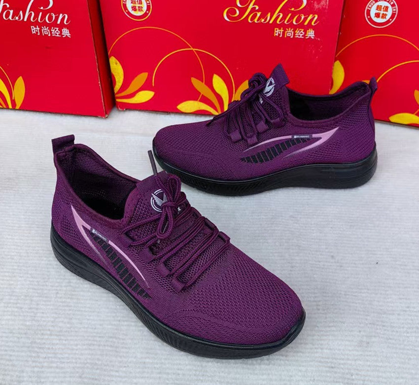 Spring Summer Women's Cloth Shoes Single Layer Fly Weave Slip-On Polyurethane Sole Breathable Flat Casual Women's Shoes