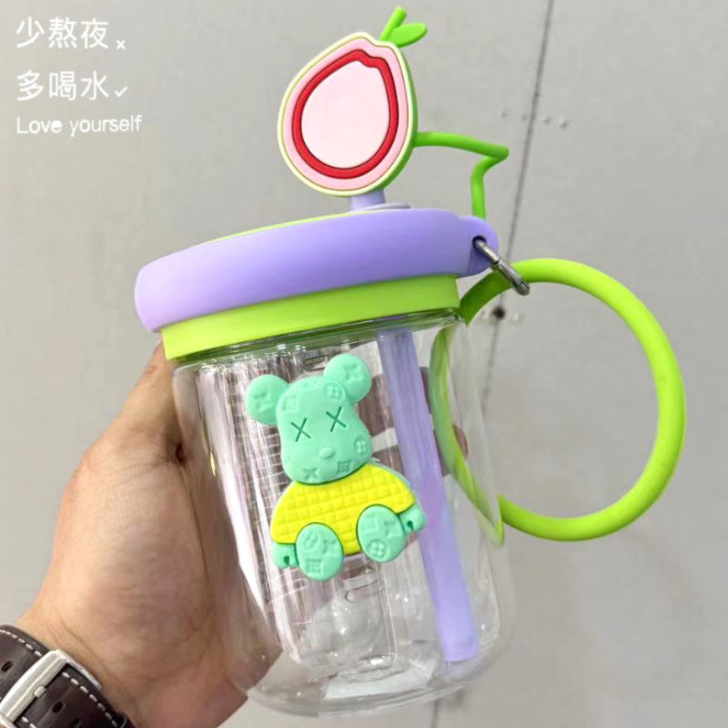 Water Cup for Girls, High Aesthetic Summer Cute Portable Ultra-light Self-contained New Style with Tea Infuser, Internet Celebrity Straw Space Cup