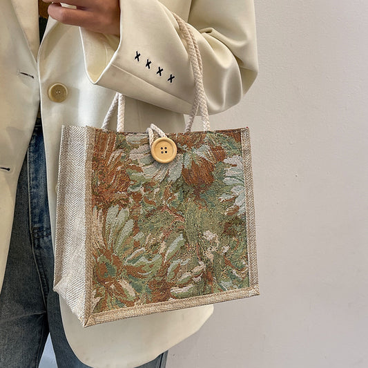 Student Korean Style Handbag Women Fashion Linen Lunch Bag New Japanese Style ins Canvas Tote Lunch Box Bag