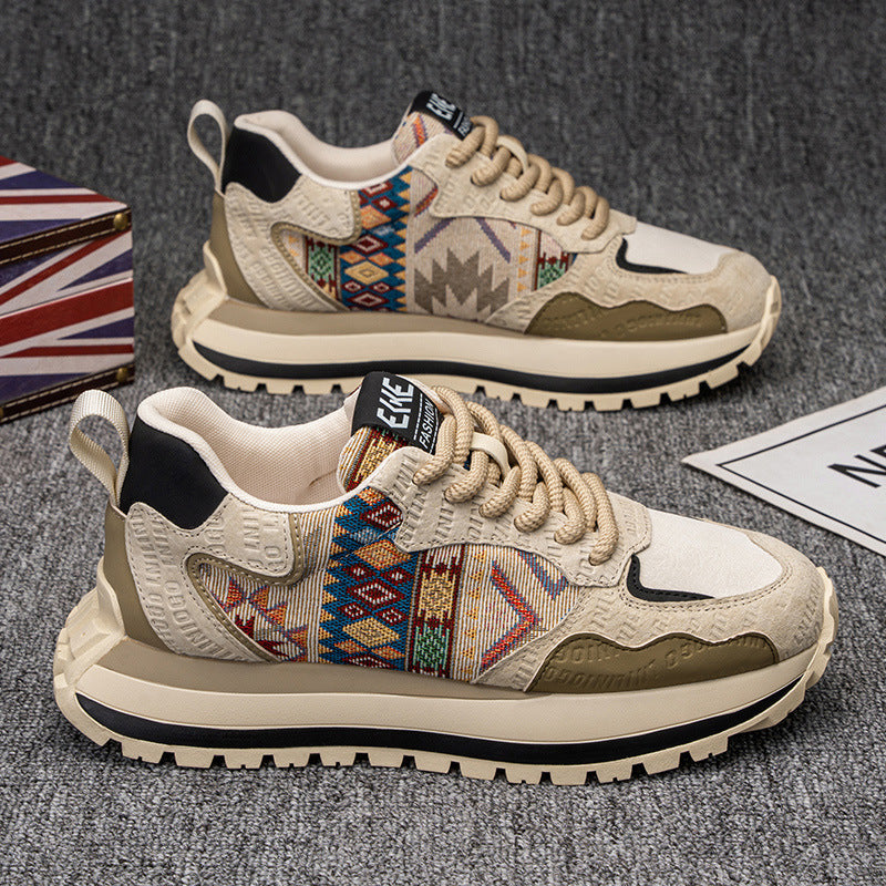 2025Spring and Autumn New Men's Shoes Trendy Fashion Printed Embroidered Sports Casual Shoes Thick Sole Height Increasing Shoes Wholesale
