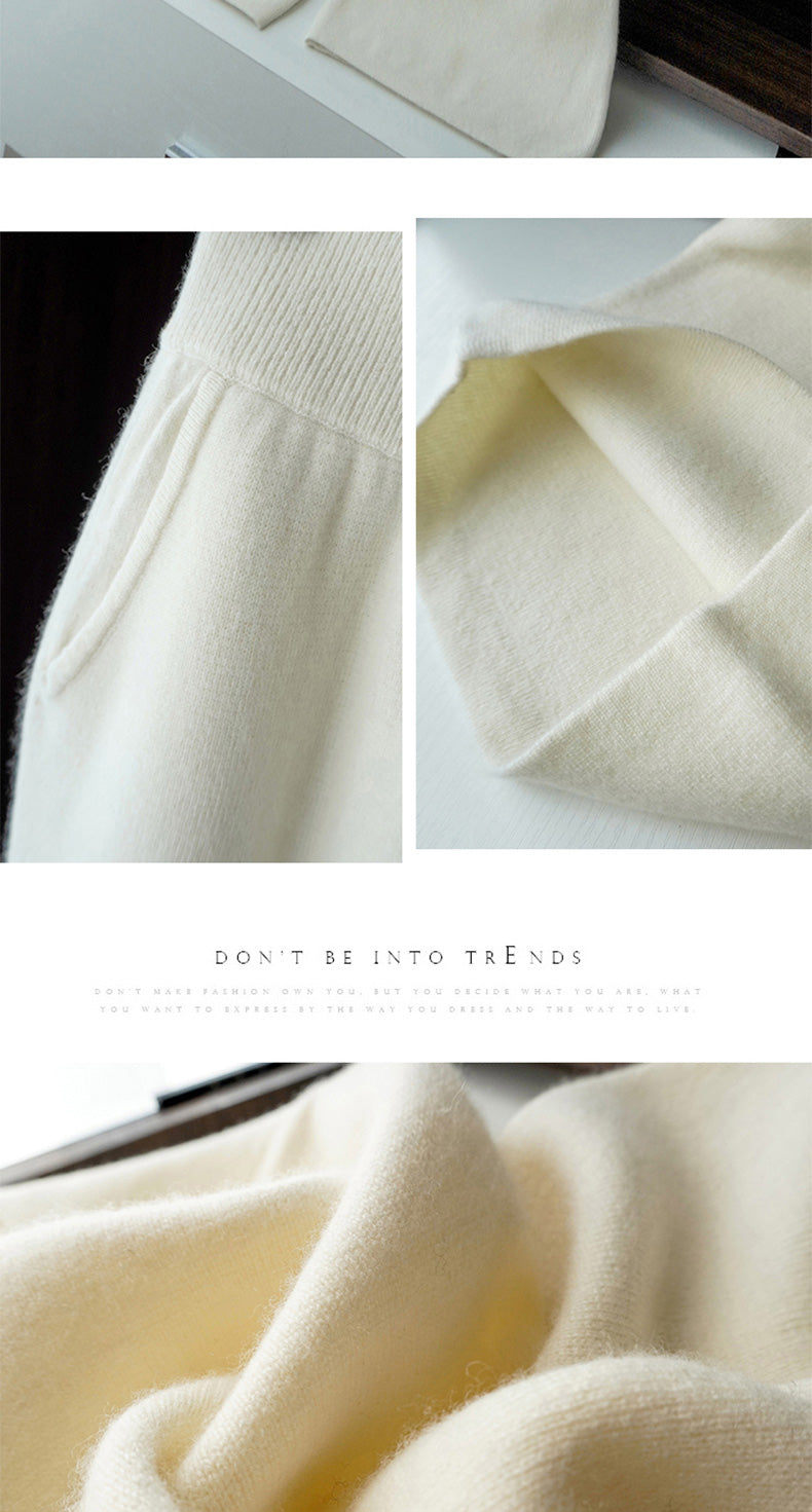Autumn Winter Thickened Knitted Full Wool Wide-Leg Pants for Women Casual Cashmere High-Waist Draped Loose Straight-Leg Floor-Length Pants