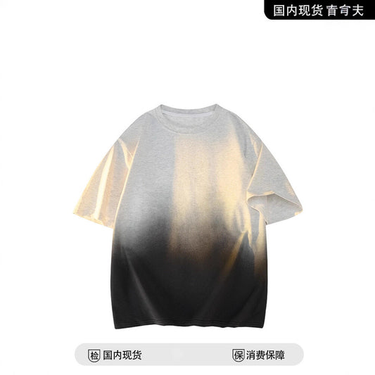 Modal Cotton Short Sleeve T Men's Summer New Gradient Color Loose Round Neck Shirt t Trendy Versatile Fashionable Shirt