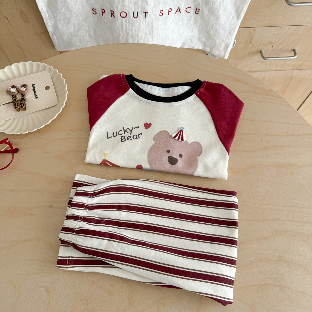 Girls A Pajama Set2025Autumn Girls Korean Style Homewear Baby Cute Cartoon Print Two-Piece Set Trendy