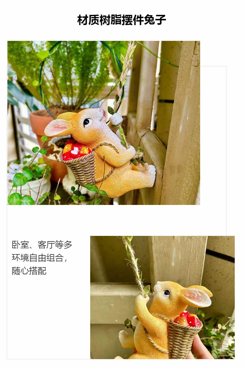 Cute Animal Climbing Bunny Wall Hanging Homestay Outdoor Garden Ornament Courtyard Tree Climbing Landscape Pipe Decoration