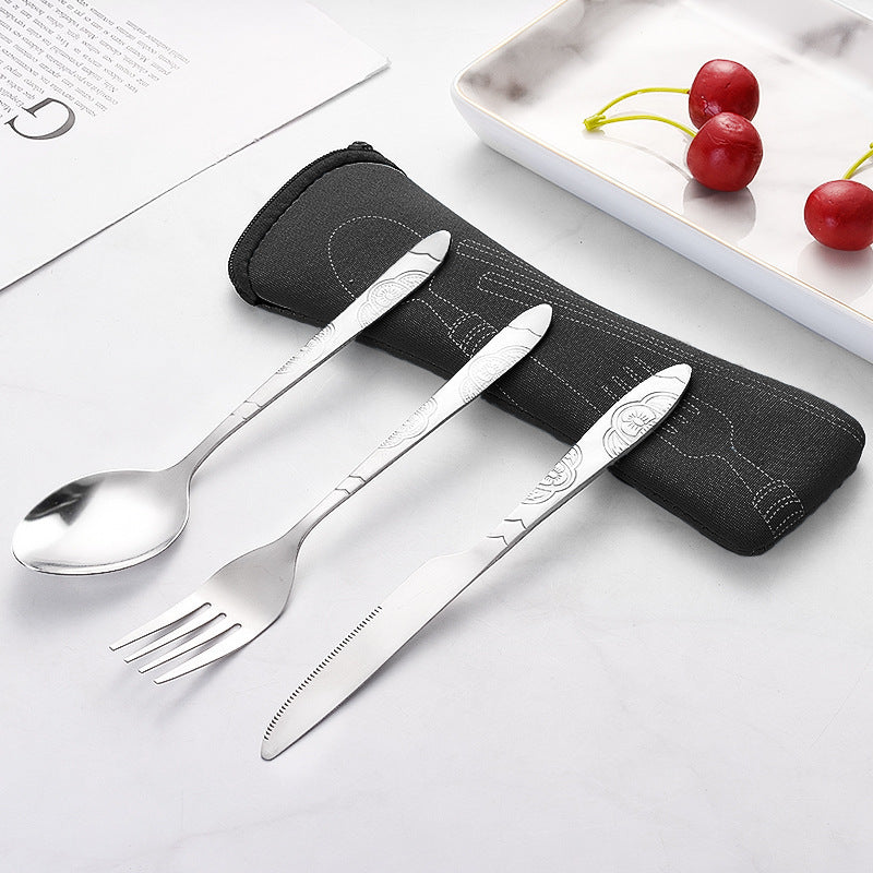Stainless Steel Western Steak Knife Fork Spoon Cloth Bag Portable Western Cutlery Three-Piece Set Creative Gift Set Cross-Border Source