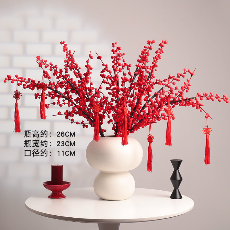 Wholesale Housewarming Gift Winter Green Red Fruit Artificial Flower Bouquet Decoration Ornament New Home Move-in Joy One Piece Dropshipping