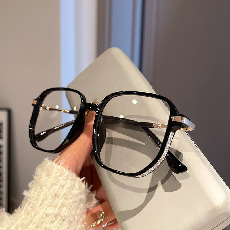 Starry Sky Glitter Glasses for Women with Myopia, Can Be Fitted with Prescription or Non-Prescription Lenses, Suitable for Round Faces, No-Makeup Essential, Fashionable Eyeglass Frames