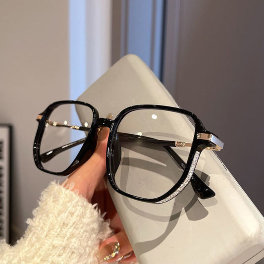 Starry Sky Glitter Glasses for Women with Myopia, Can Be Fitted with Prescription or Non-Prescription Lenses, Suitable for Round Faces, No-Makeup Essential, Fashionable Eyeglass Frames