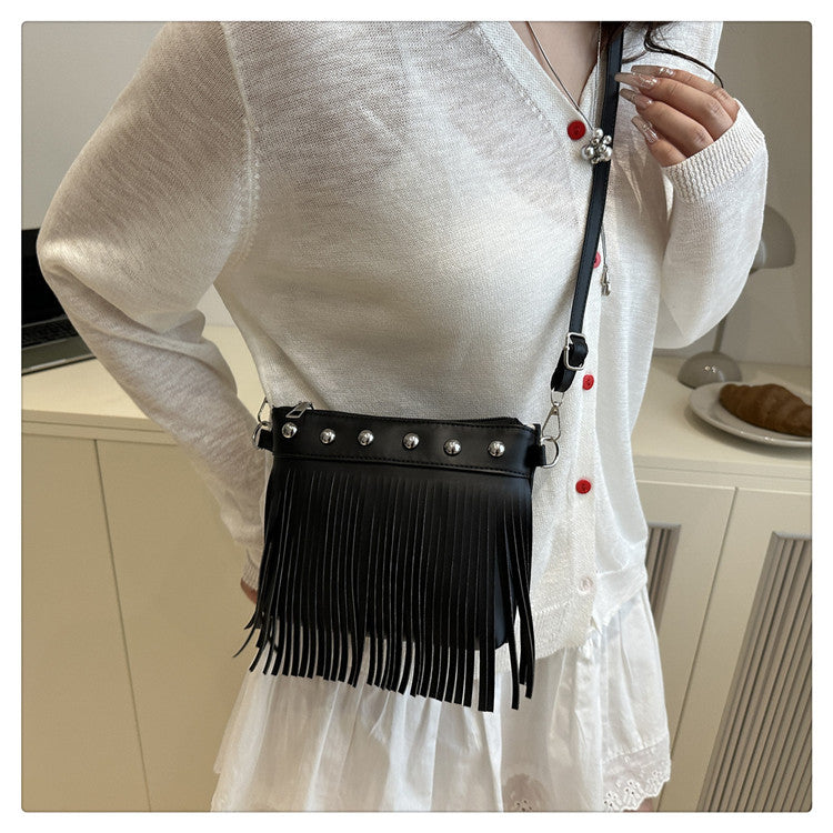 French retro tassel commuter bucket bag for women2025Summer new cross-border style soft shoulder crossbody tassel bag