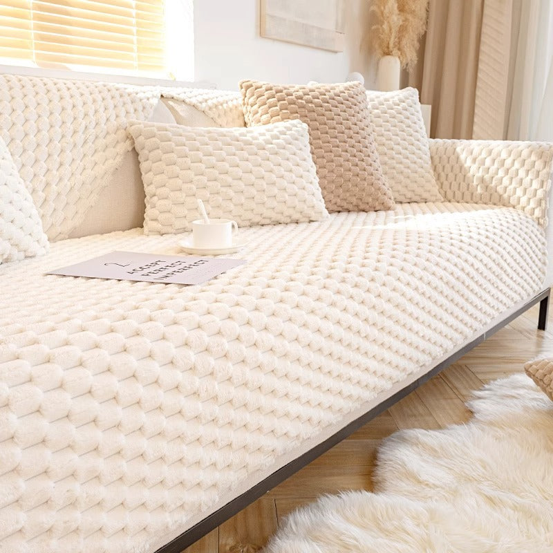 cream-style autumn and winter plush sofa Non-Slip Sofa Cover