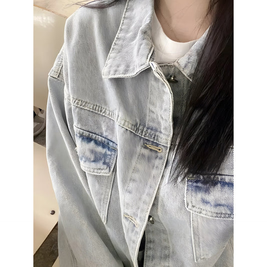American retro blue denim jacket for women, spring and autumn2025New Year's New Loose Casual Versatile Jacket Shirt Coat