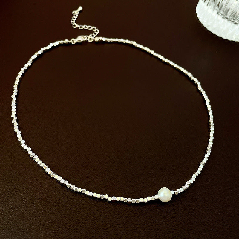 Artificial Fragmented Silver Irregular Pearl Necklace Light Luxury High-end Niche Fashion Choker Collarbone Chain Simple Accessory