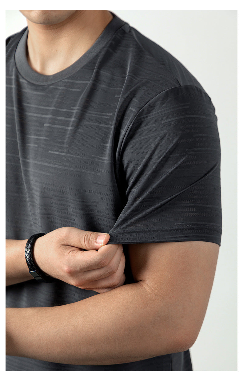 Ice Silk Cool Breathable Men's Short Sleeve t T-shirt2025New summer solid color sports fitness quick-dry short sleeve