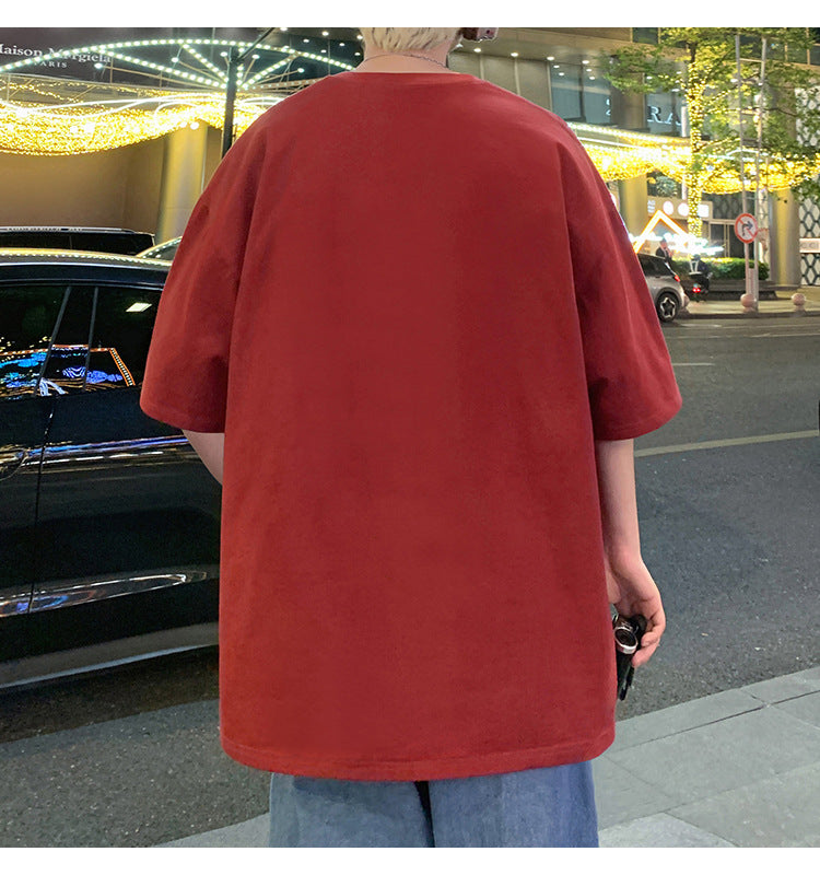 Short Sleeve T Men's Summer New Heavyweight Pure Cotton Crew Neck T-Shirt Large Size Loose Fit Men's Short Sleeve ins Fashion brand top