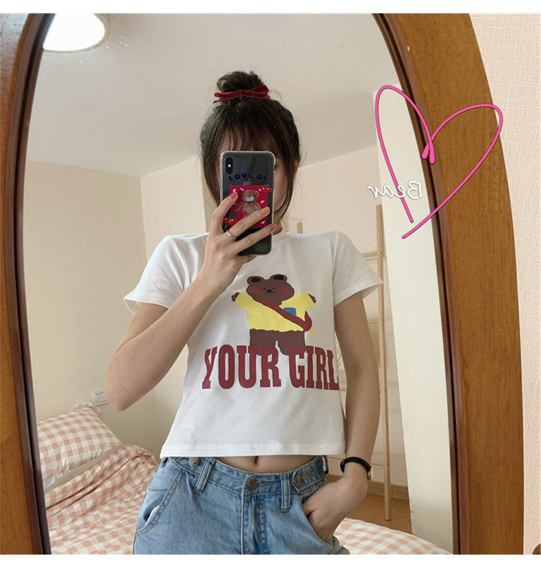 Couple Clothes Insi Trendy Cross-Border2023Summer New Style Crop Top Korean Version Slim Fit Short Sleeve T Shirt for Female Students