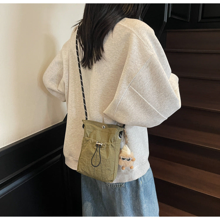 Internet celebrity ins Single Shoulder Crossbody Drawstring Small Bag2025Niche Fashion Lightweight mini Women's Nylon Phone Bag