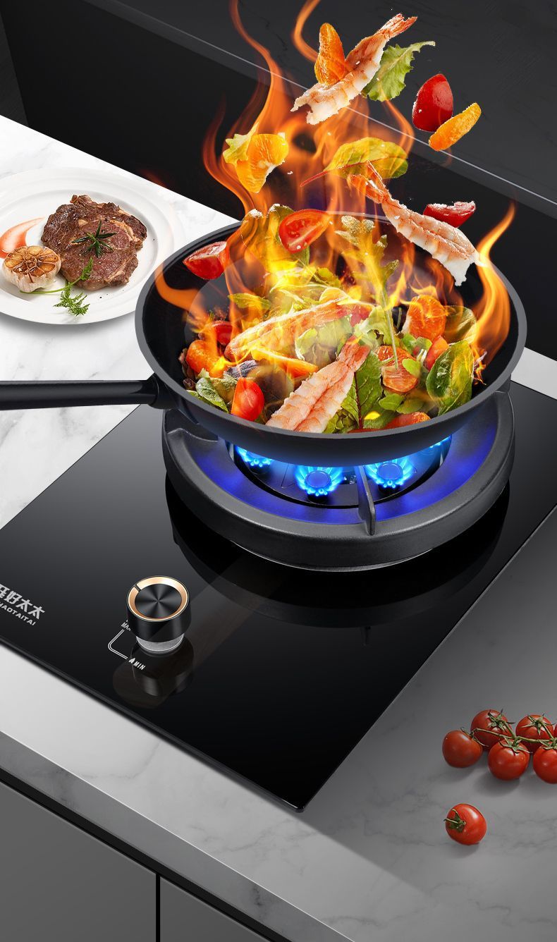 Gas Stove Single Burner Household High Heat Energy-Saving Stove Built-in Countertop Dual-Use Timer Gas Stove Tempered Glass
