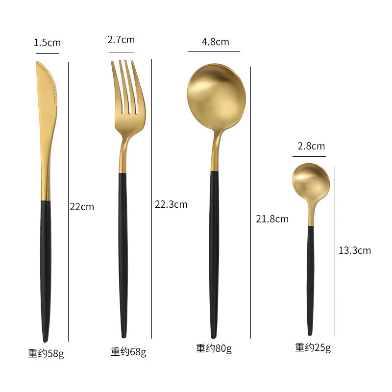 Cross-Border304Stainless Steel Portuguese Cutlery Set Knife Fork Spoon Round Handle Thick Western Cutlery Nordic Hotel Steak Knife