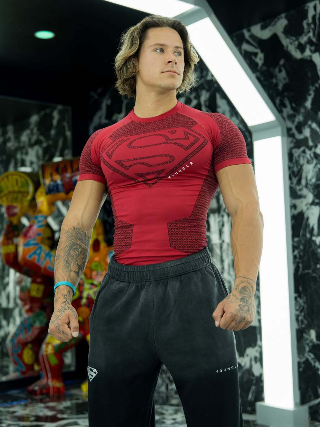YOUNGLA New American-style Muscle Fitness Men's Sports Short Sleeve Casual Running Quick-dry Breathable Tight-fitting Shirt t T-shirt