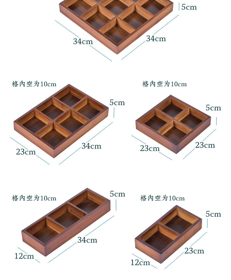 New Style Tea Brewing Tray with Four, Six, and Nine Grids for Fruit and Snacks, Bamboo Wooden Tray for Dried Fruits