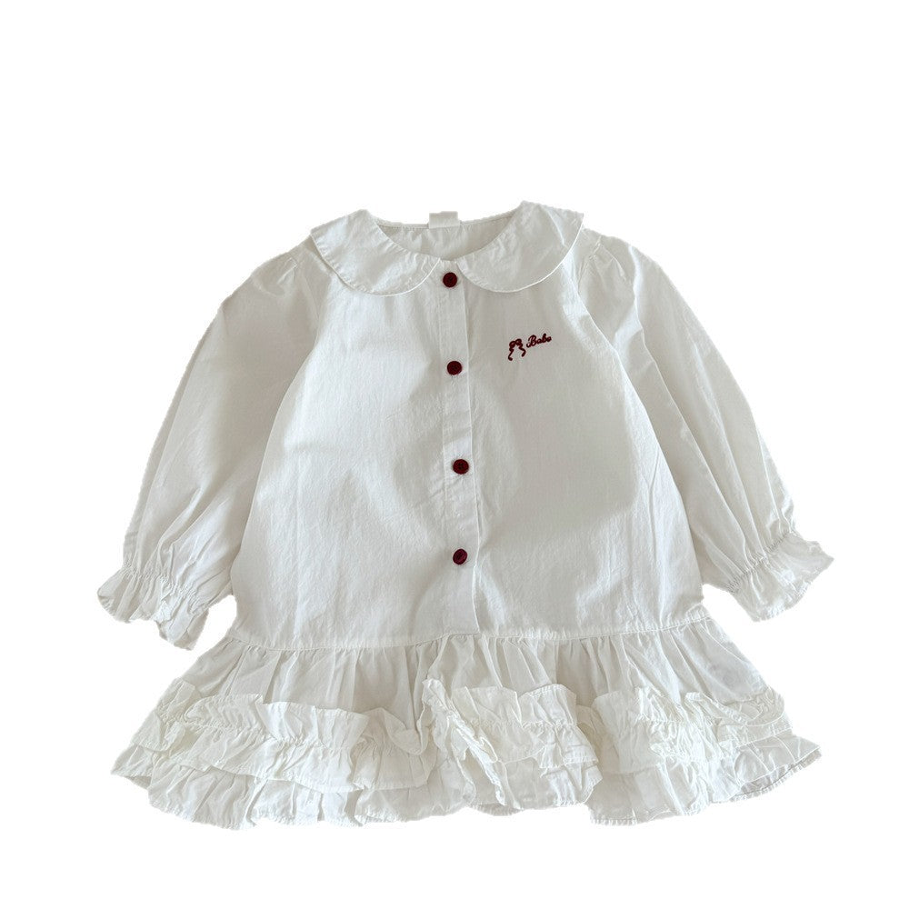 Korean Style Children's Clothing Autumn Girls' Lace Doll Collar Long Sleeve Shirt Dress Baby Base Dress Children's Princess Dress