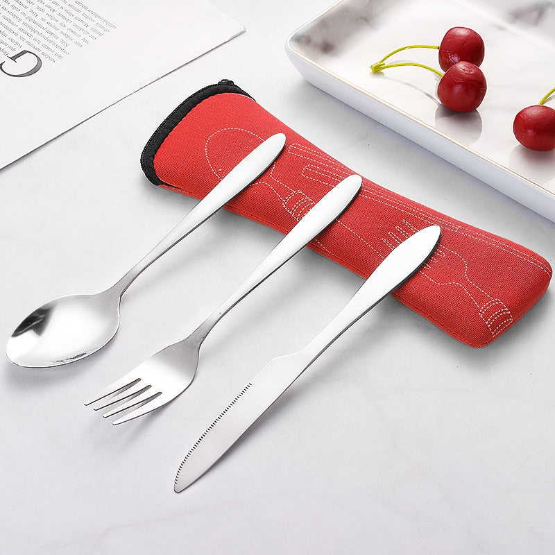 Stainless Steel Western Steak Knife Fork Spoon Cloth Bag Portable Western Cutlery Three-Piece Set Creative Gift Set Cross-Border Source
