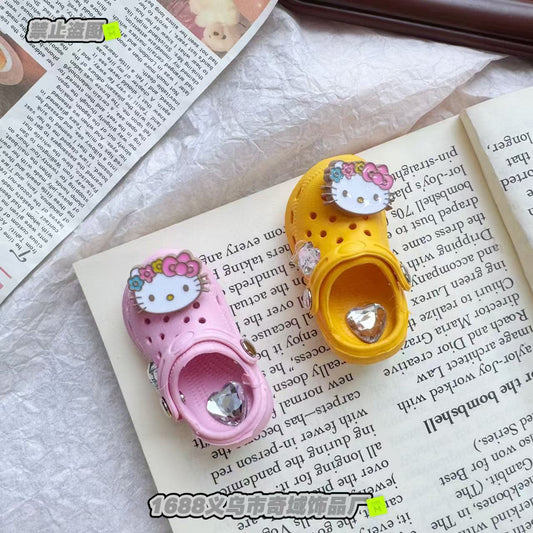 Diamond-Encrusted Cute Cartoon Cat Slippers Hair Clip Duckbill Clip Fresh Sweet Versatile Hair Accessories Headwear Unique Design