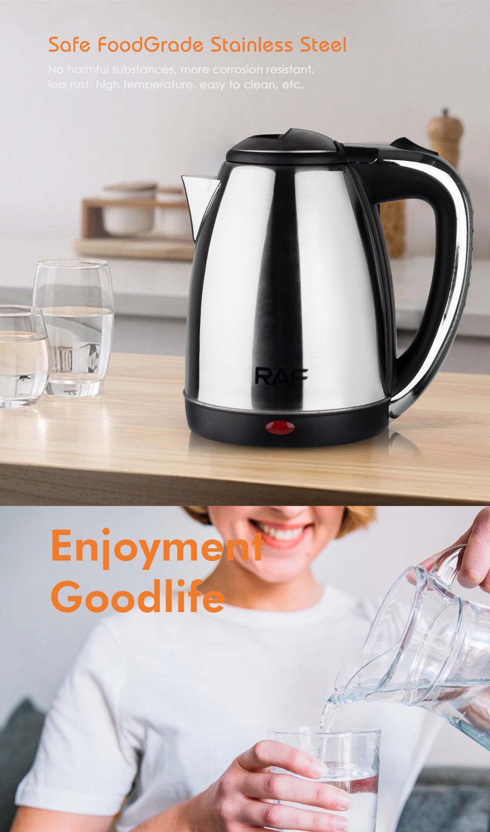 European Standard Cross-Border Tea Set Electric Kettle Stainless Steel Insulated Electric Kettle Tea Set Tray