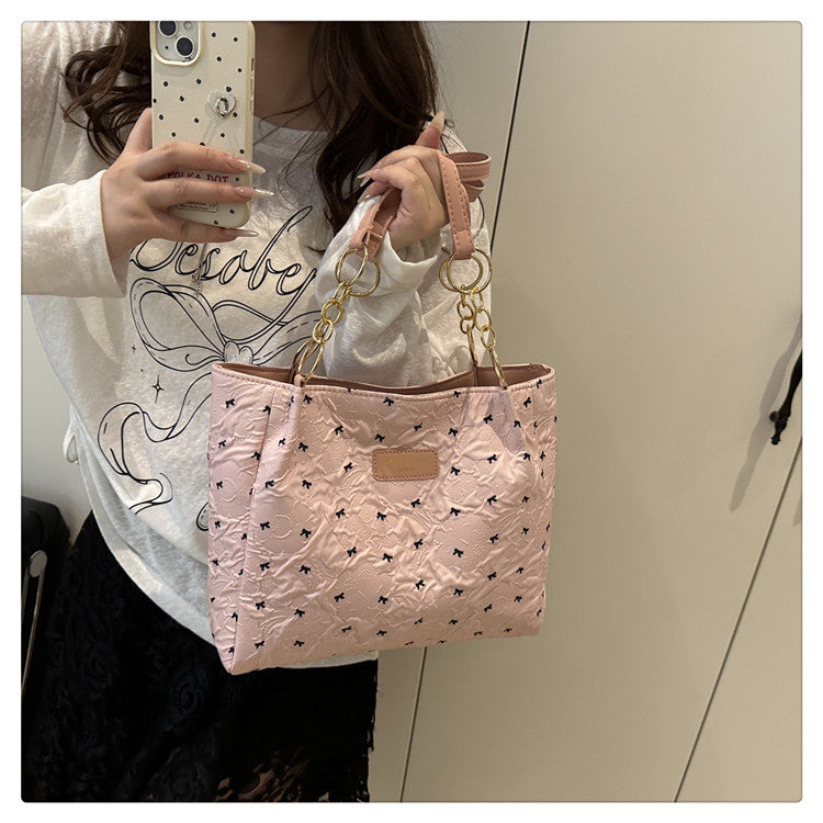 2025Trendy Fashion Bowknot Pleated Large Capacity New Casual Simple Commuter Single Shoulder Crossbody Underarm Bag for Women