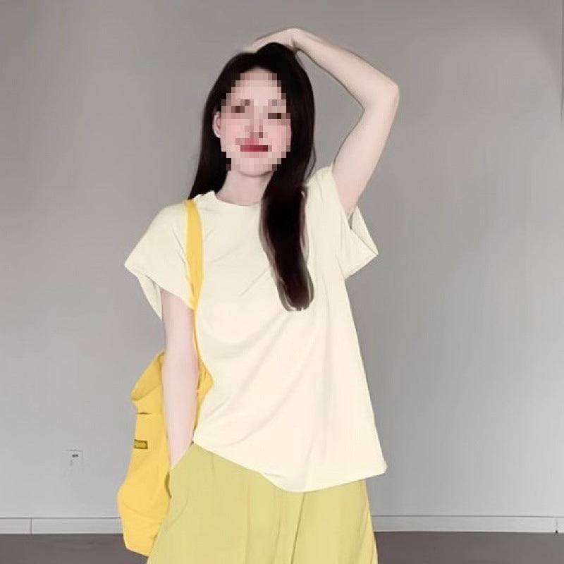 Summer Dopamine Full Set Shirt Wide-Leg Pants Two-Piece Set Lazy Style Fashion Casual Thin Suit for Petite Women